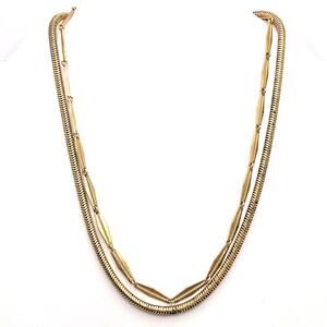 Vintage Gold Tone Layered Serpentine Chain and Bar Link Necklace Fold Over Clasp